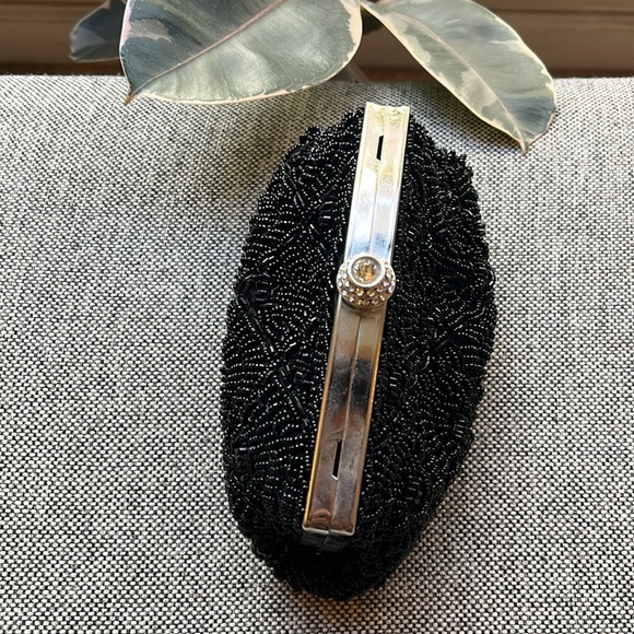 Vintage Black Beaded clutch bag with silver chain , Circa 2007 - Picture 16 of 17